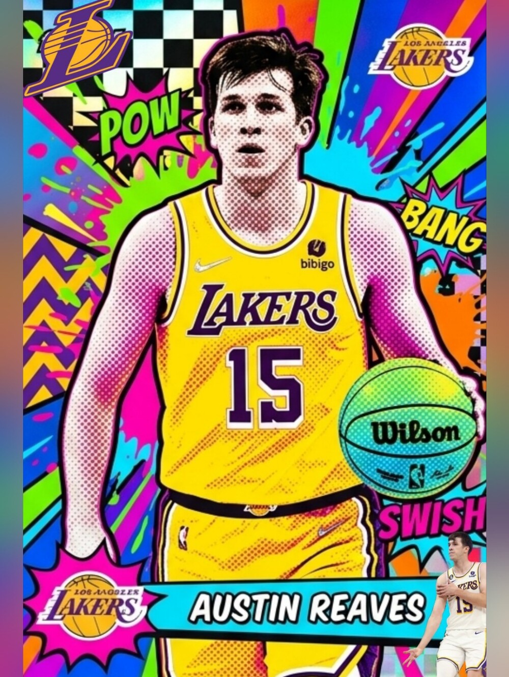 AUSTIN REAVES LAKERS 8.5x11 ULTRA PREMIUM GLOSSY COLORFUL CREATED POP ART POSTER